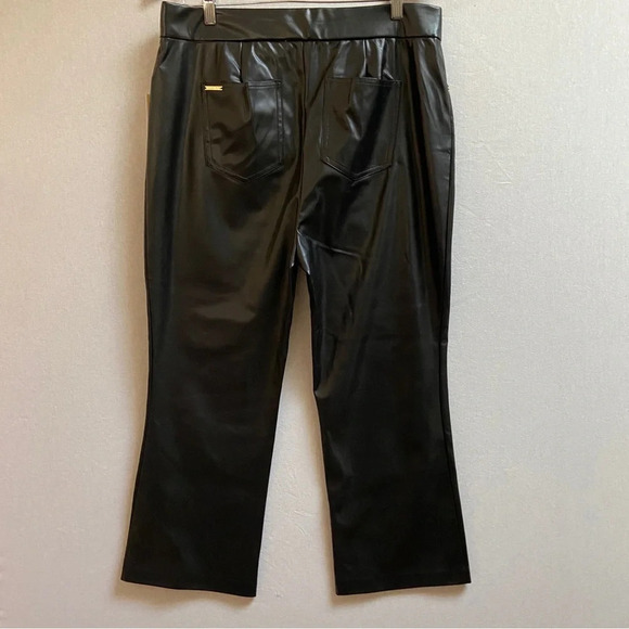 NWT Michael Kors straight leg high rise pull on vegan leather pants Sz L - Picture 2 of 12